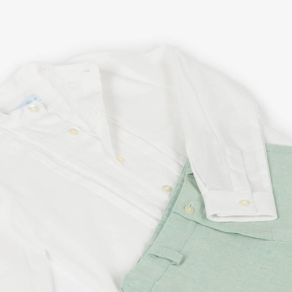 Abuela Tata-Boys Ivory Shirt & Green Shorts Set | Childrensalon