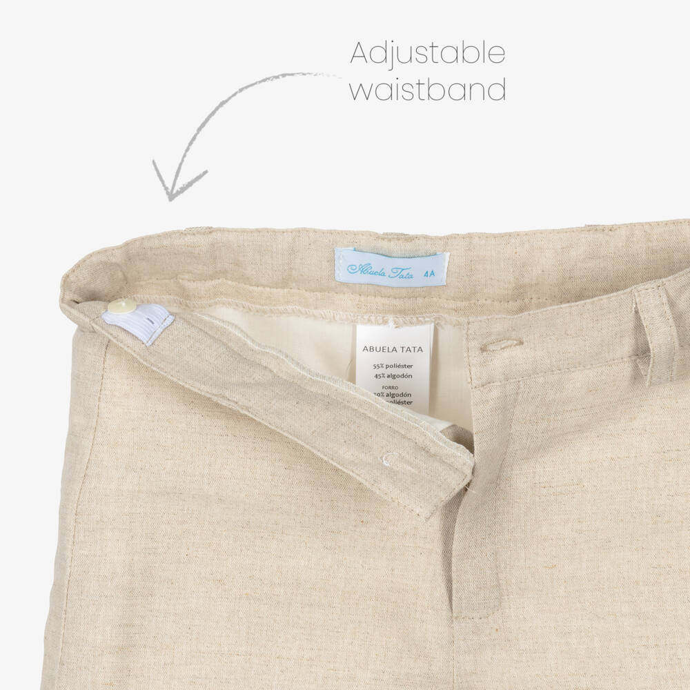 Abuela Tata-Boys White Collarless Shirt & Beige Shorts Set | Childrensalon