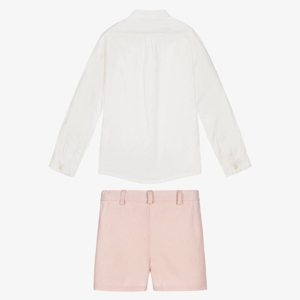 Abuela Tata-Boys White Shirt & Pale Pink Shorts Set | Childrensalon