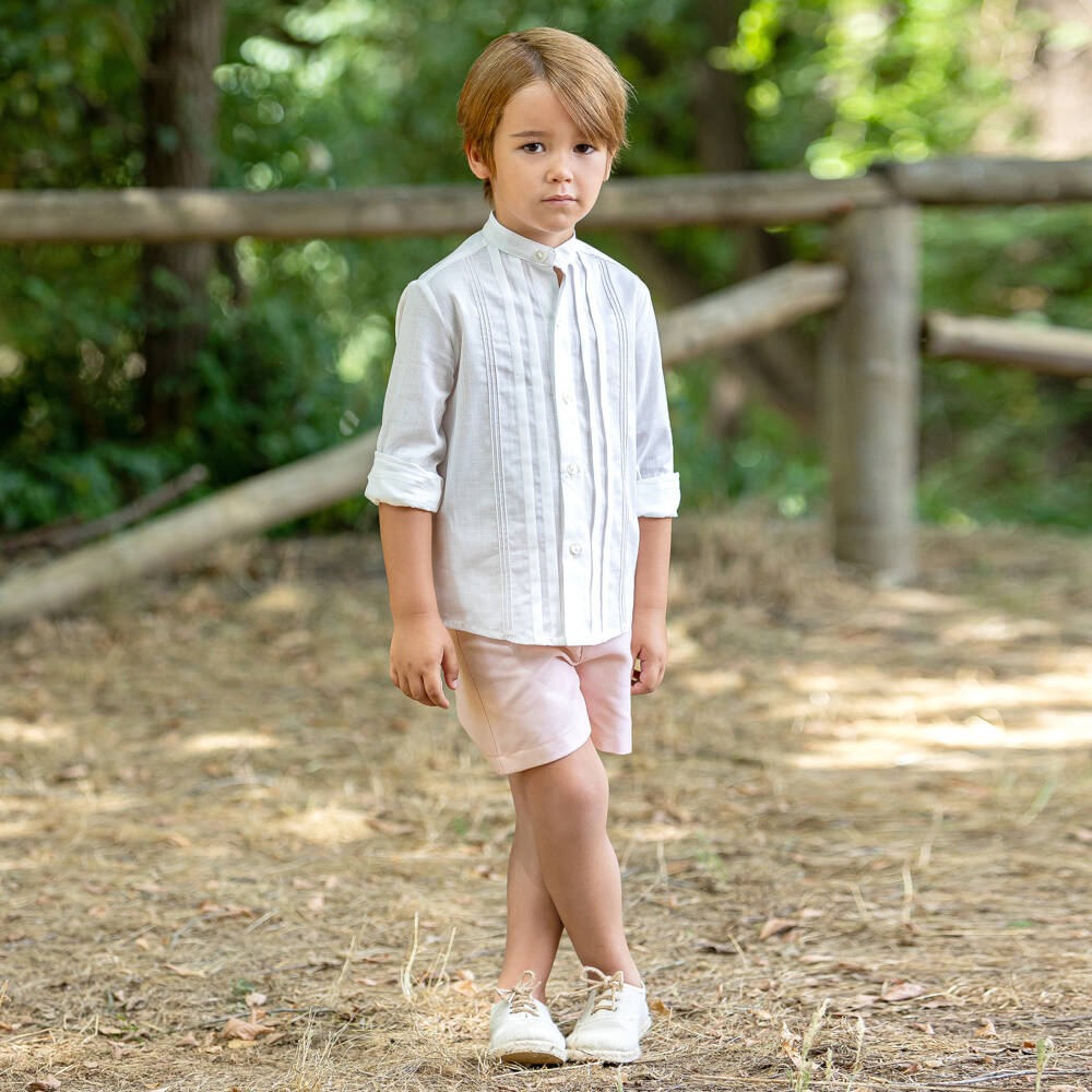Abuela Tata-Boys White Shirt & Pale Pink Shorts Set | Childrensalon