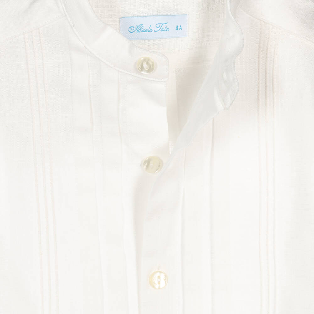Abuela Tata-Boys White Shirt & Pale Pink Shorts Set | Childrensalon