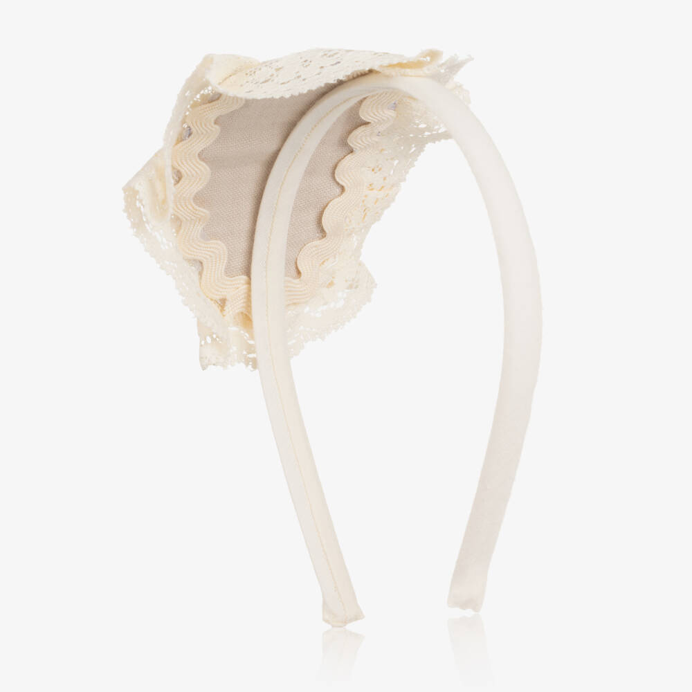 Abuela Tata-Girls Beige & Ivory Lace Rosette Hairband | Childrensalon