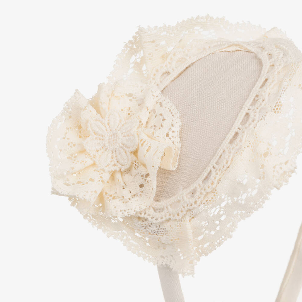 Abuela Tata-Girls Beige & Ivory Lace Rosette Hairband | Childrensalon