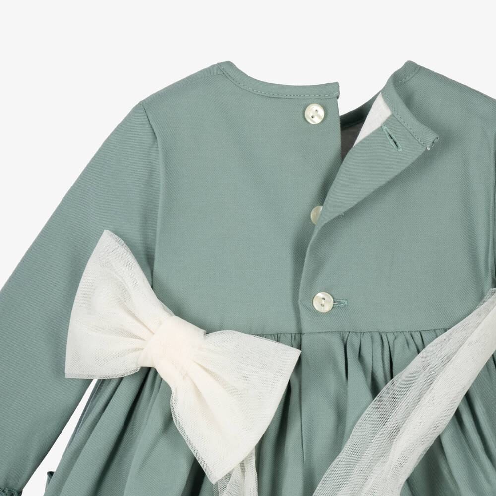 Abuela Tata-Girls Green Dress Set with Lace Trims | Childrensalon