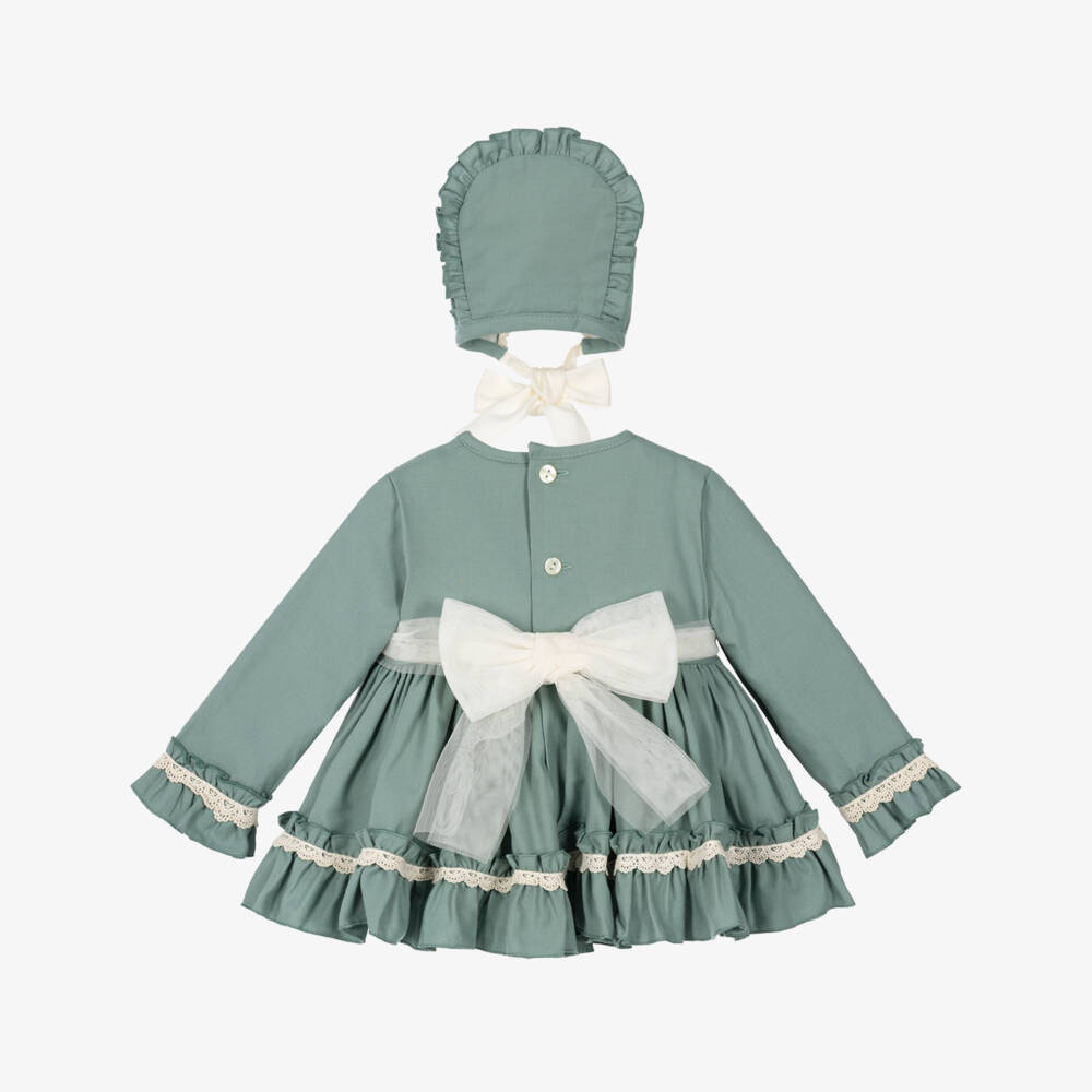 Abuela Tata-Girls Green Dress Set with Lace Trims | Childrensalon