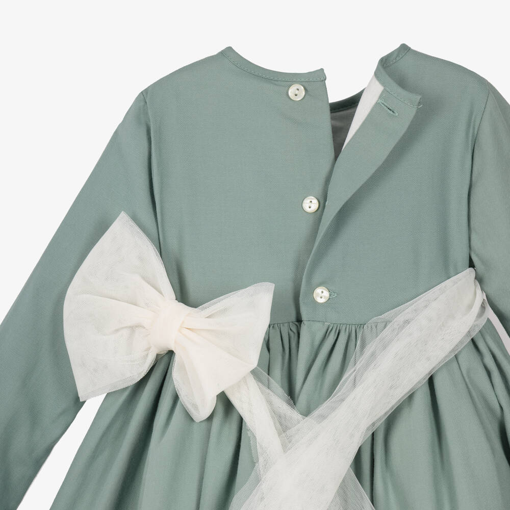 Abuela Tata-Girls Green Dress with Lace Trims | Childrensalon