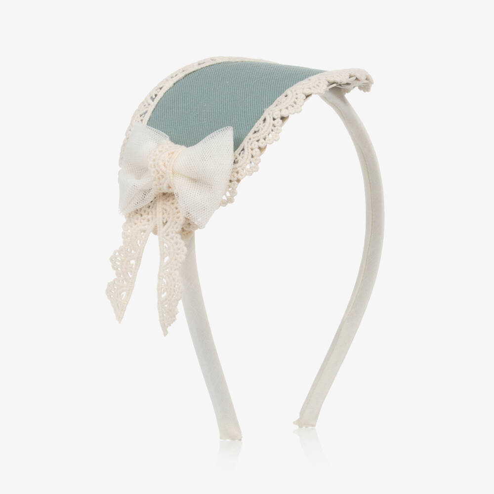 Abuela Tata-Girls Green & Ivory Lace Rosette Hairband | Childrensalon