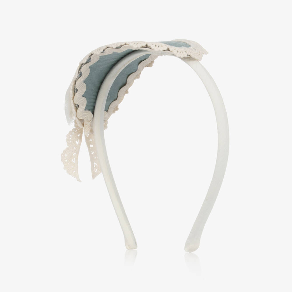 Abuela Tata-Girls Green & Ivory Lace Rosette Hairband | Childrensalon