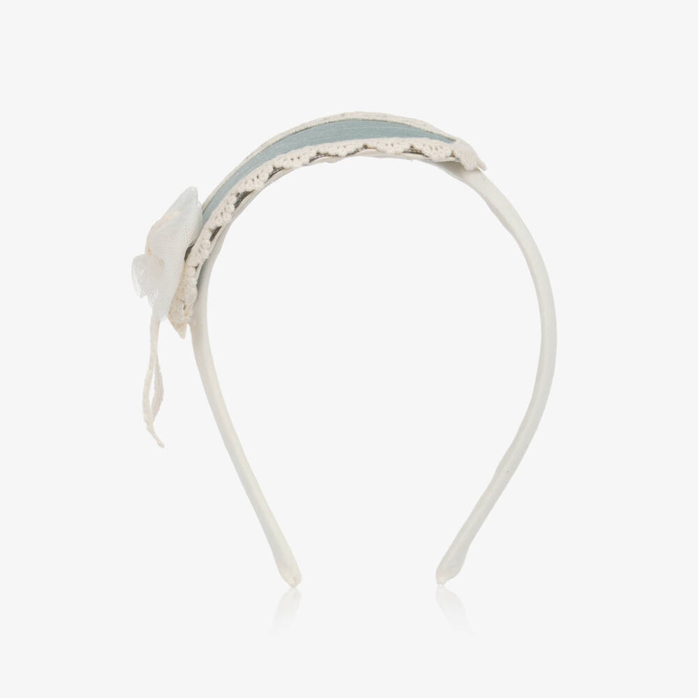 Abuela Tata-Girls Green & Ivory Lace Rosette Hairband | Childrensalon