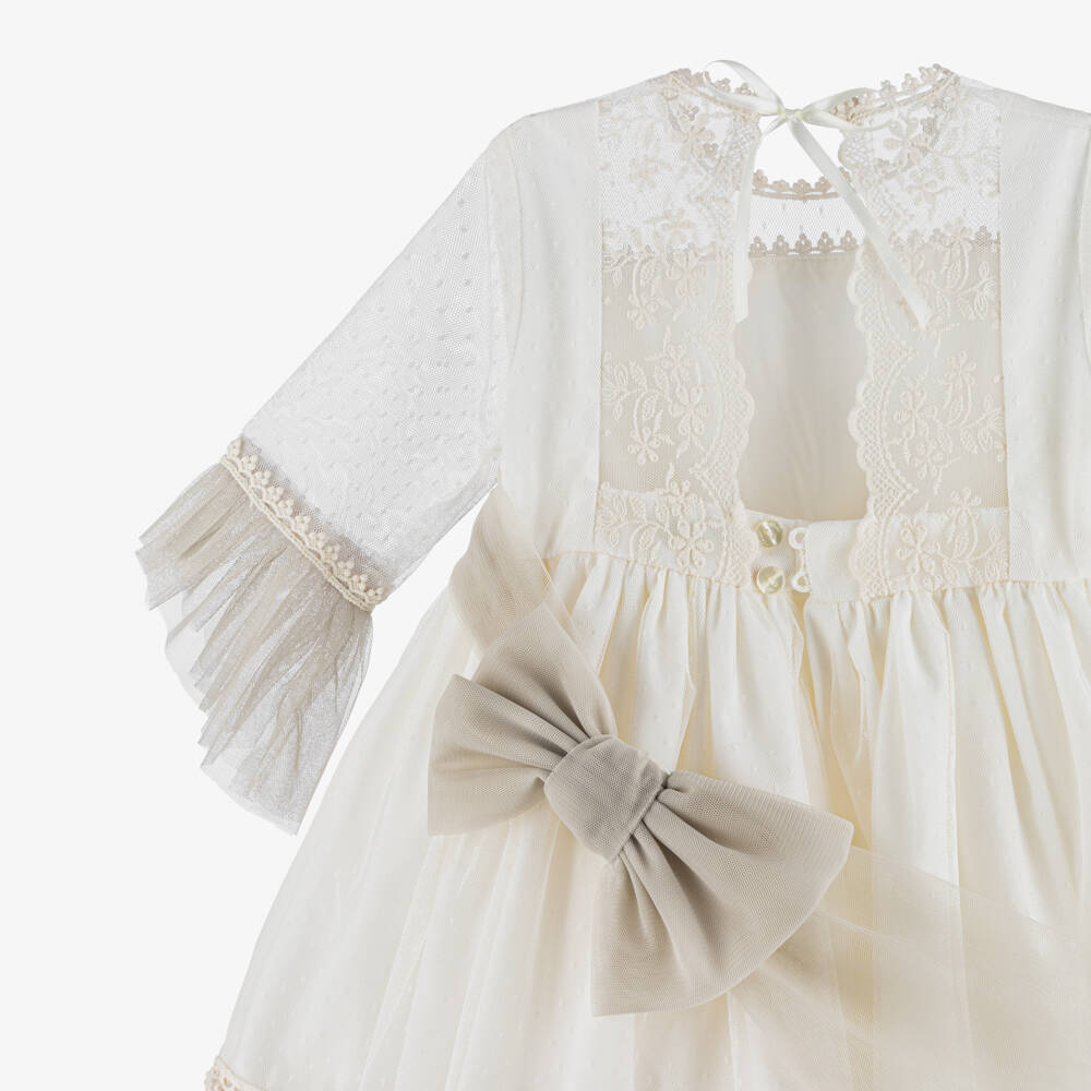 Abuela Tata-Girls Ivory & Beige Embroidered Tulle & Lace Dress | Childrensalon