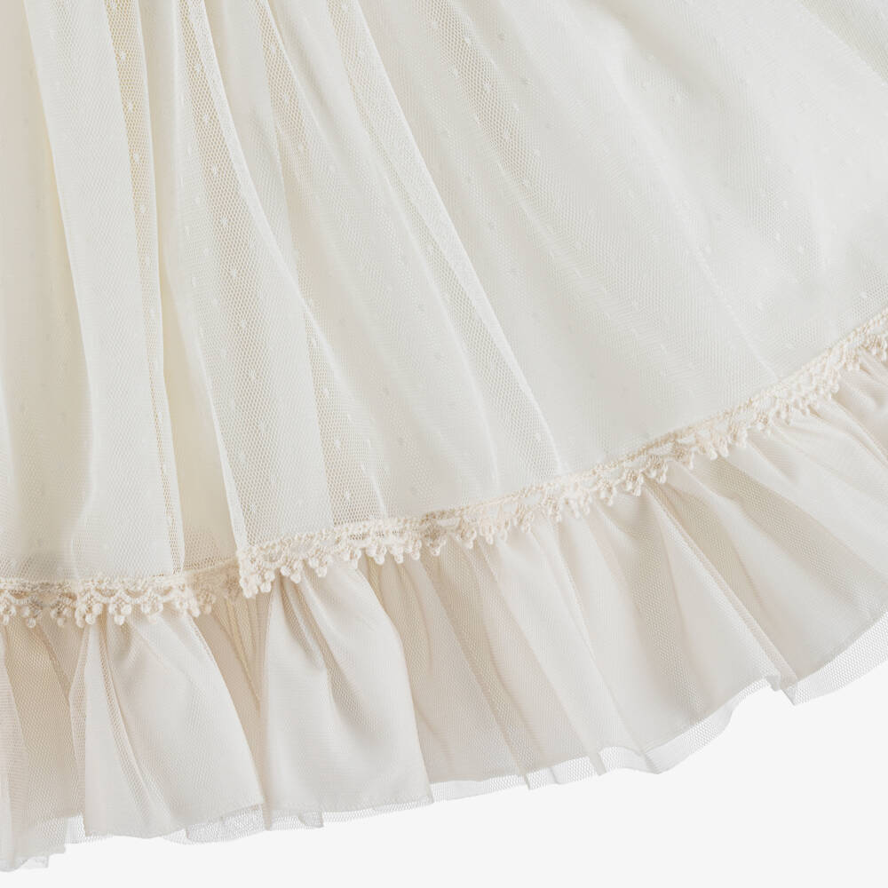 Abuela Tata-Girls Ivory & Beige Embroidered Tulle & Lace Dress | Childrensalon