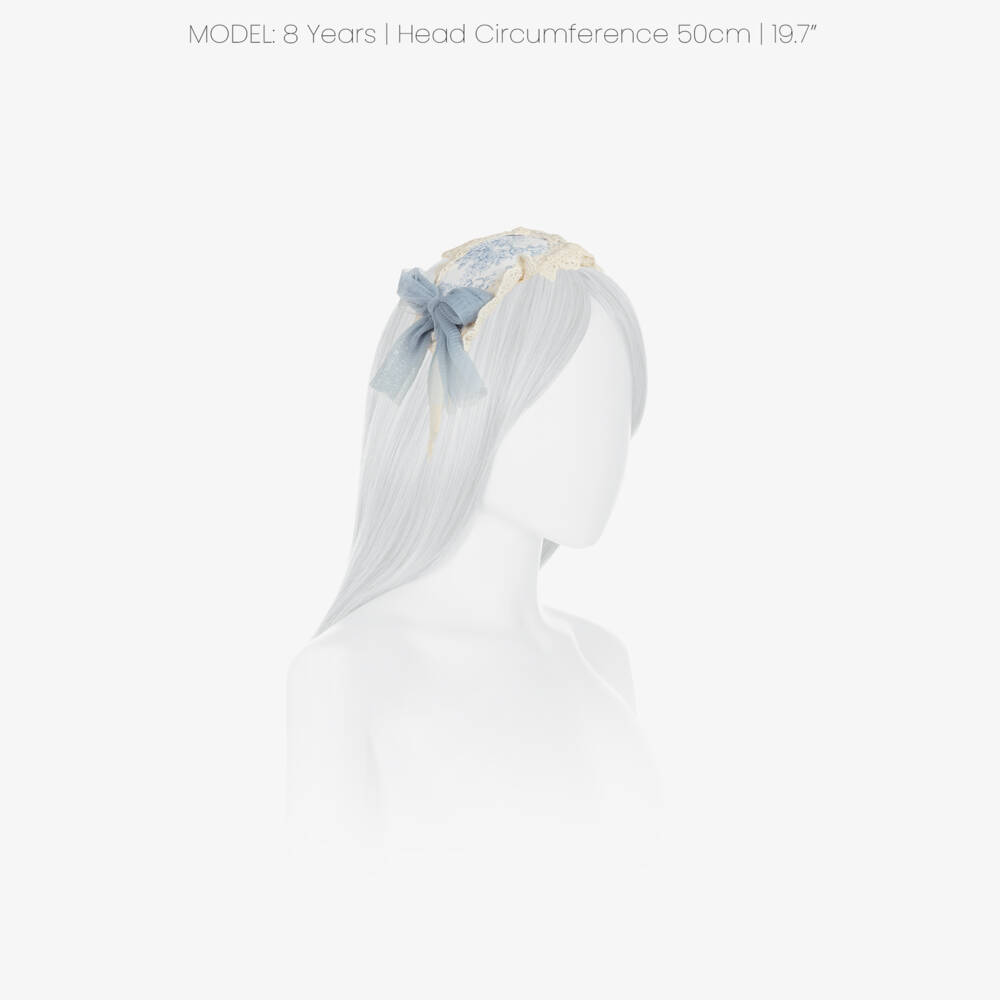 Abuela Tata-Girls Ivory & Blue Floral Print Rosette Hairband | Childrensalon