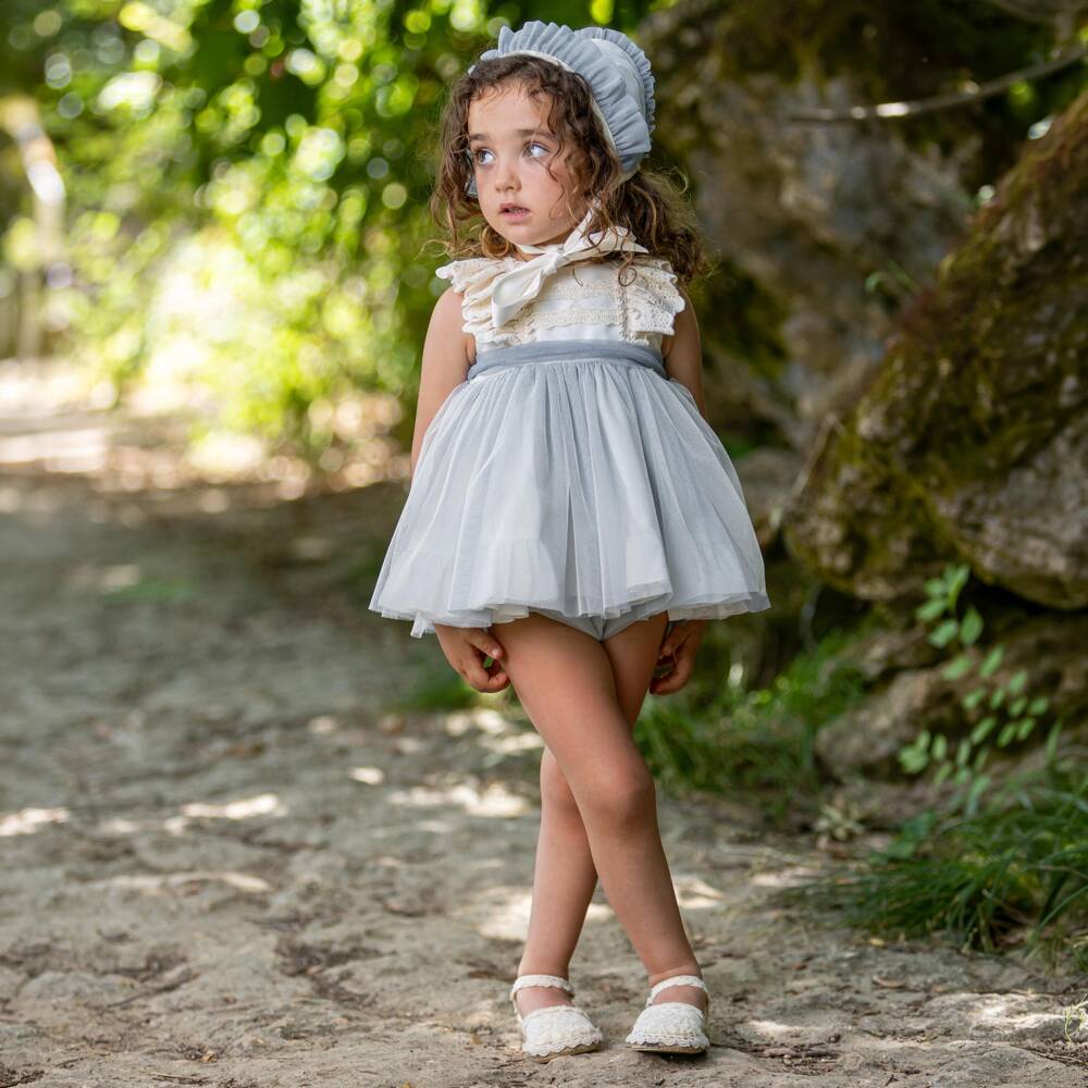 Abuela Tata-Girls Ivory & Blue Tulle Dress Set | Childrensalon