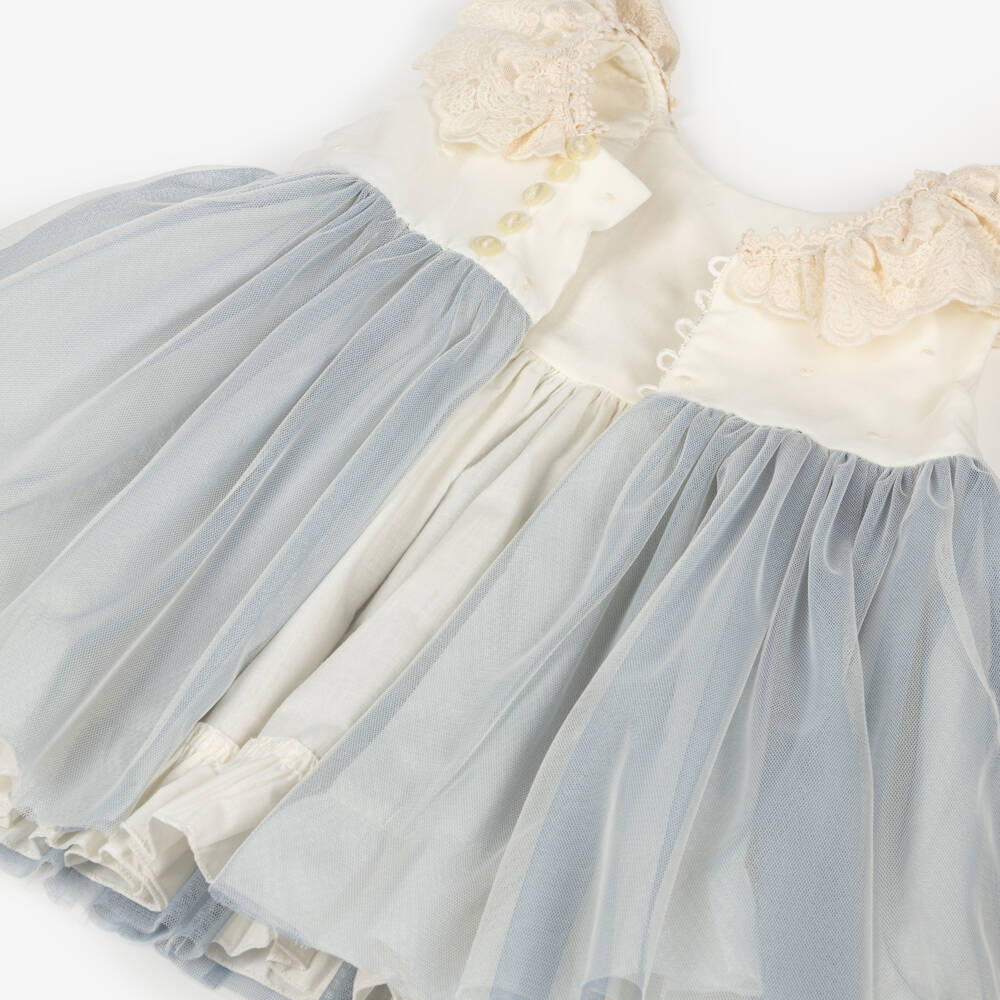 Abuela Tata-Girls Ivory & Blue Tulle Dress Set | Childrensalon
