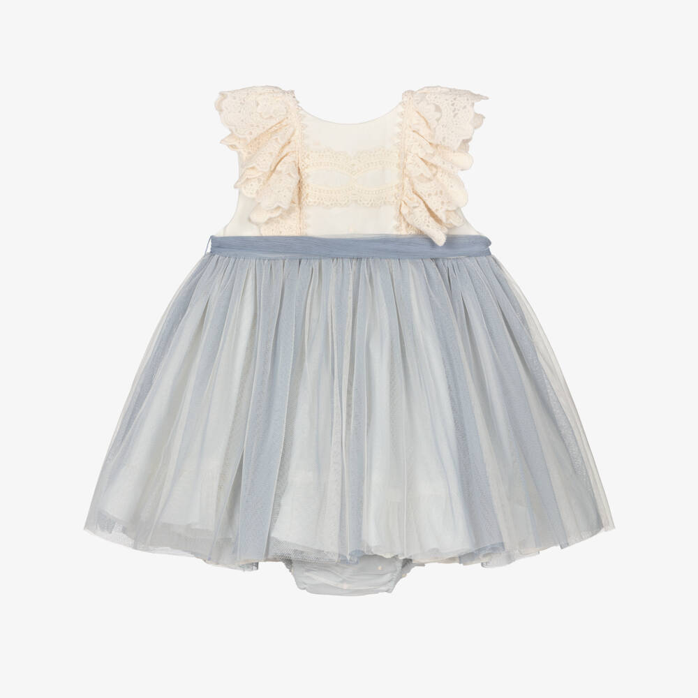 Abuela Tata-Girls Ivory & Blue Tulle Dress Set | Childrensalon