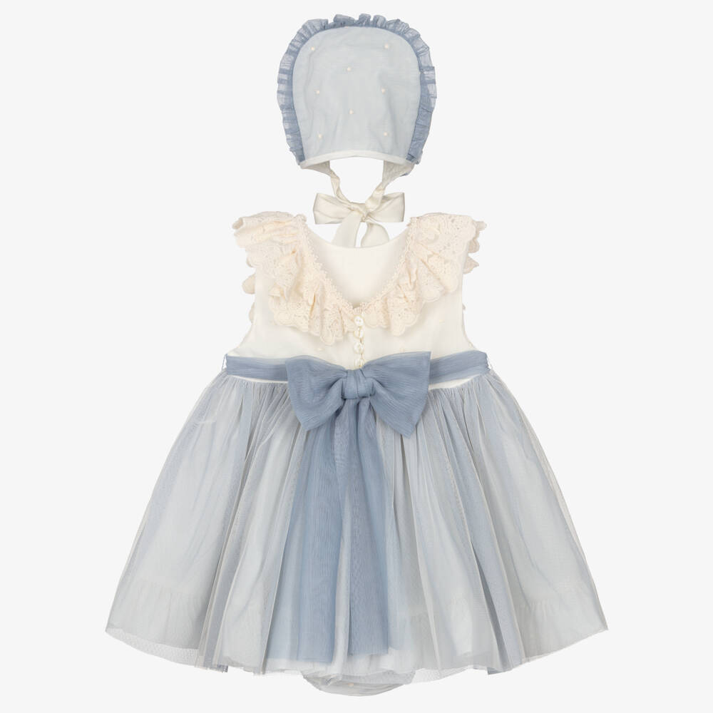 Abuela Tata-Girls Ivory & Blue Tulle Dress Set | Childrensalon