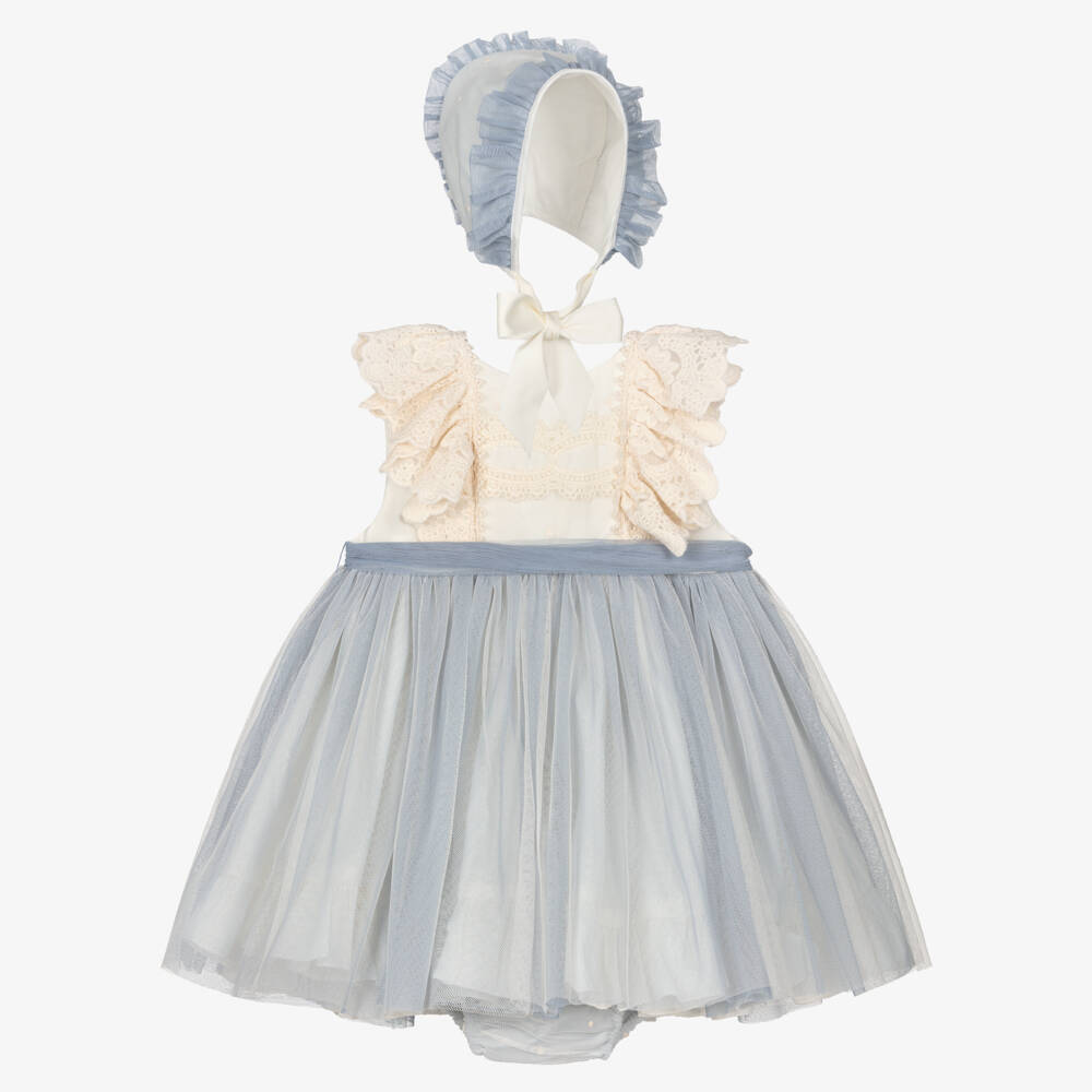 Abuela Tata-Girls Ivory & Blue Tulle Dress Set | Childrensalon