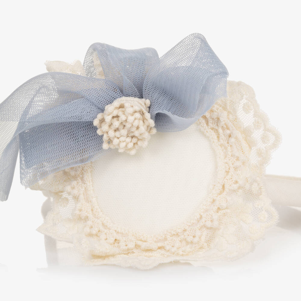 Abuela Tata-طوق شعر مزين بوردة دانتيل لون عاجي وأزرق للبنات | Childrensalon