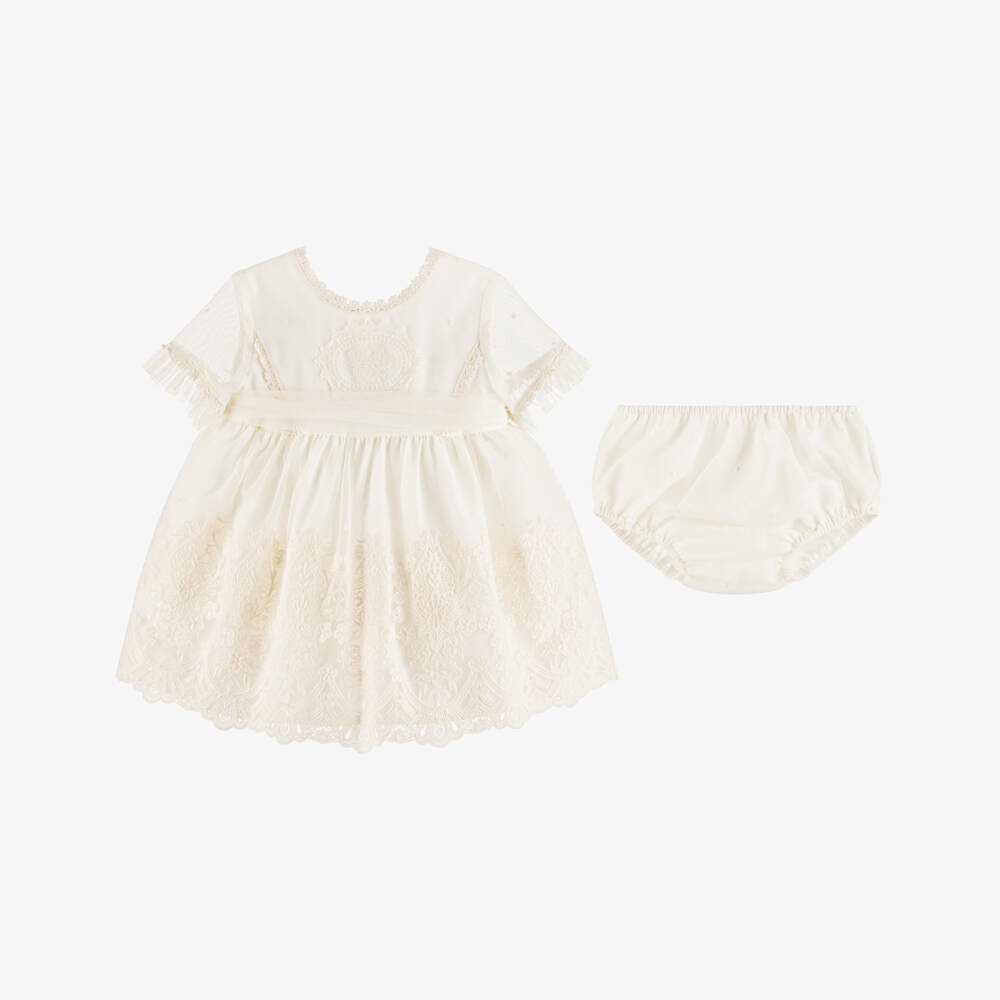Abuela Tata-Girls Ivory Embroidered Tulle Dress Set | Childrensalon