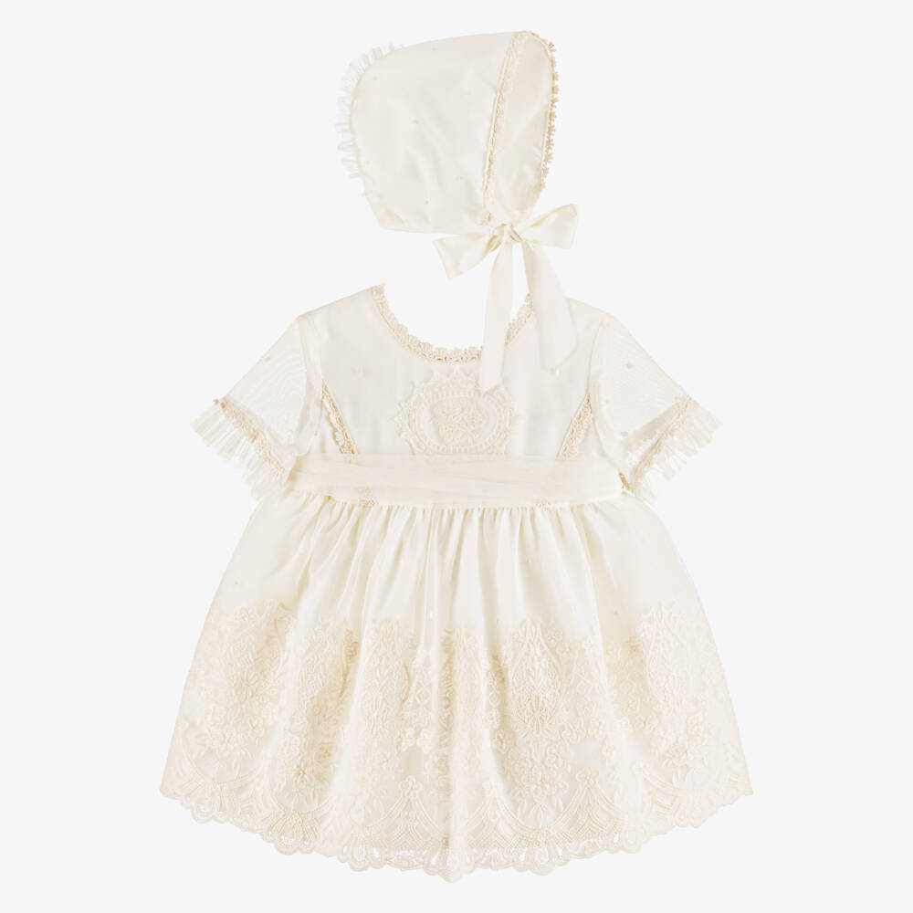 Abuela Tata-Girls Ivory Embroidered Tulle Dress Set | Childrensalon