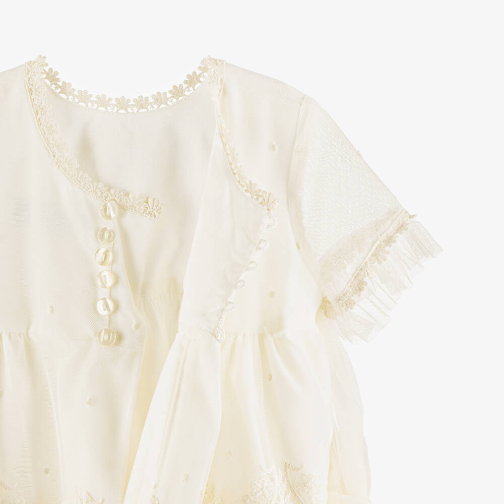 Abuela Tata-Girls Ivory Embroidered Tulle Dress Set | Childrensalon