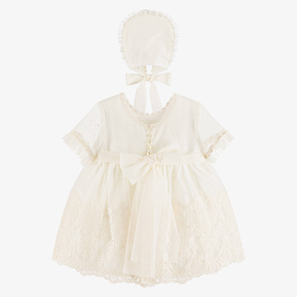 Abuela Tata-Girls Ivory Embroidered Tulle Dress Set | Childrensalon