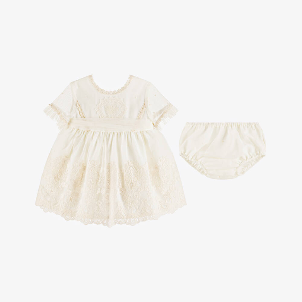 Abuela Tata-Girls Ivory Embroidered Tulle Dress Set | Childrensalon
