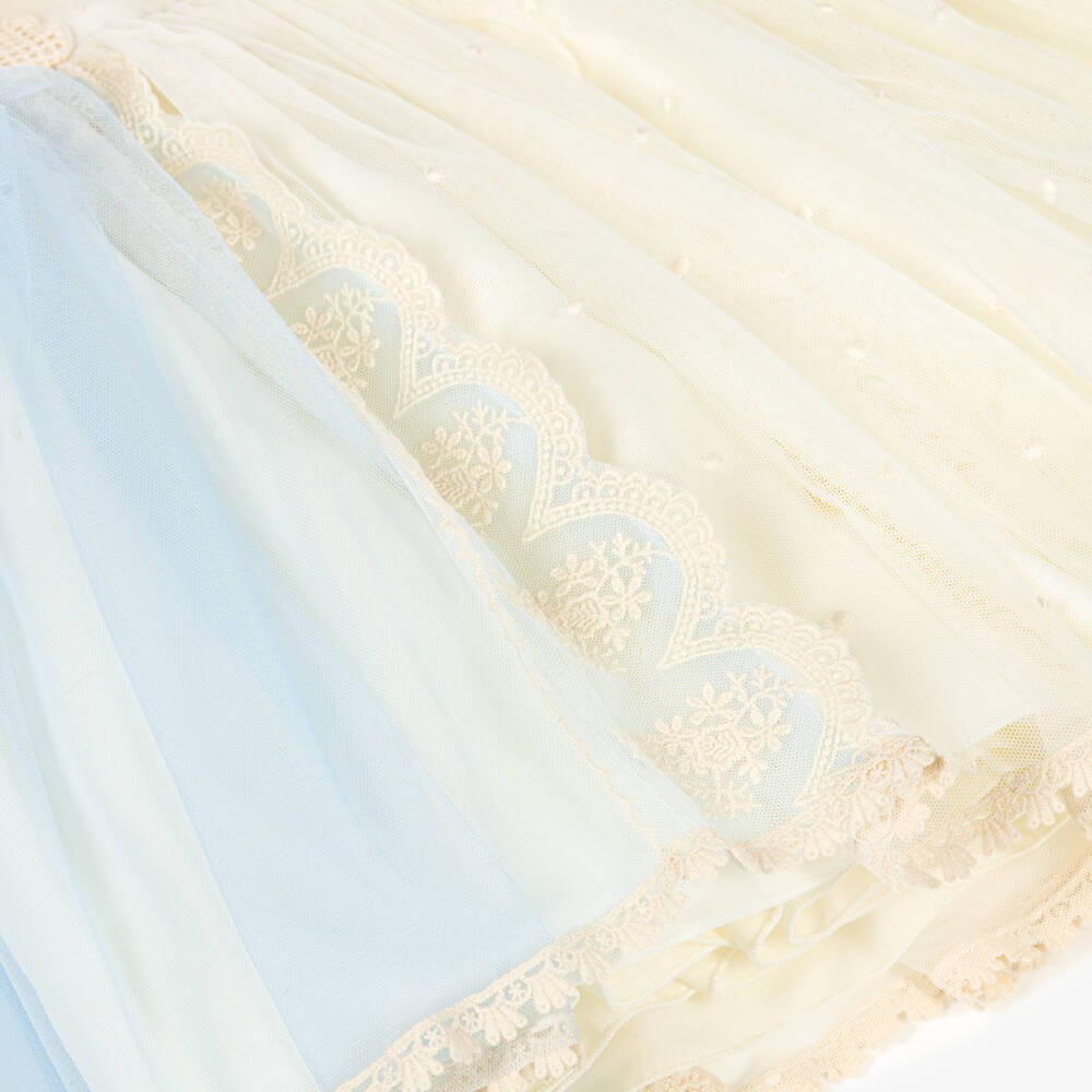Abuela Tata-Girls Ivory Embroidered Tulle Dress with A Hint of Blue | Childrensalon
