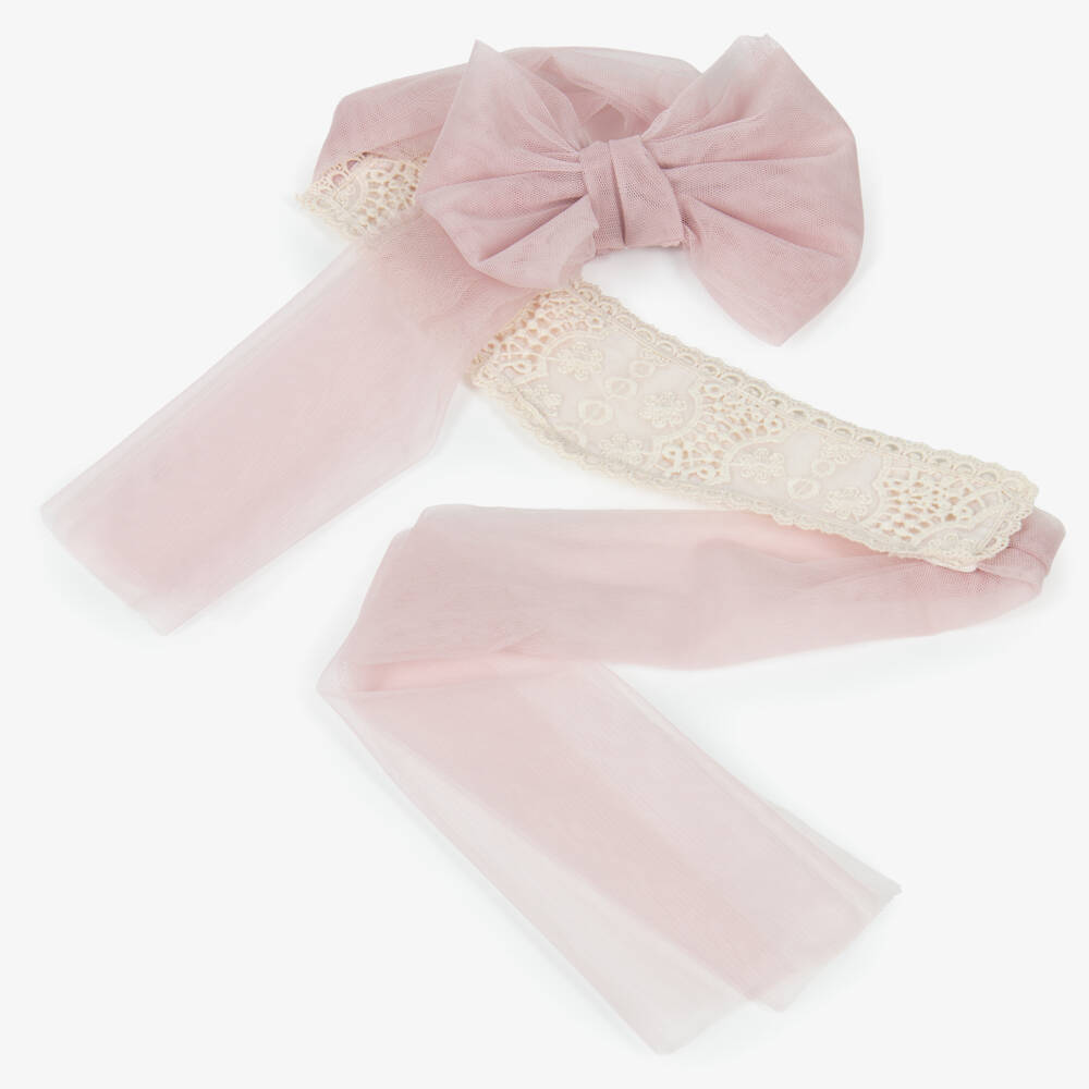 Abuela Tata-Girls Ivory Embroidered Tulle Dress with a Hint of Pink | Childrensalon