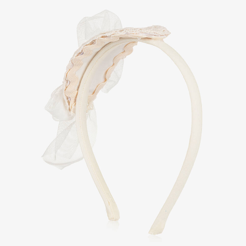 Abuela Tata- Girls Ivory Lace Hairband with Tulle Bow | Childrensalon