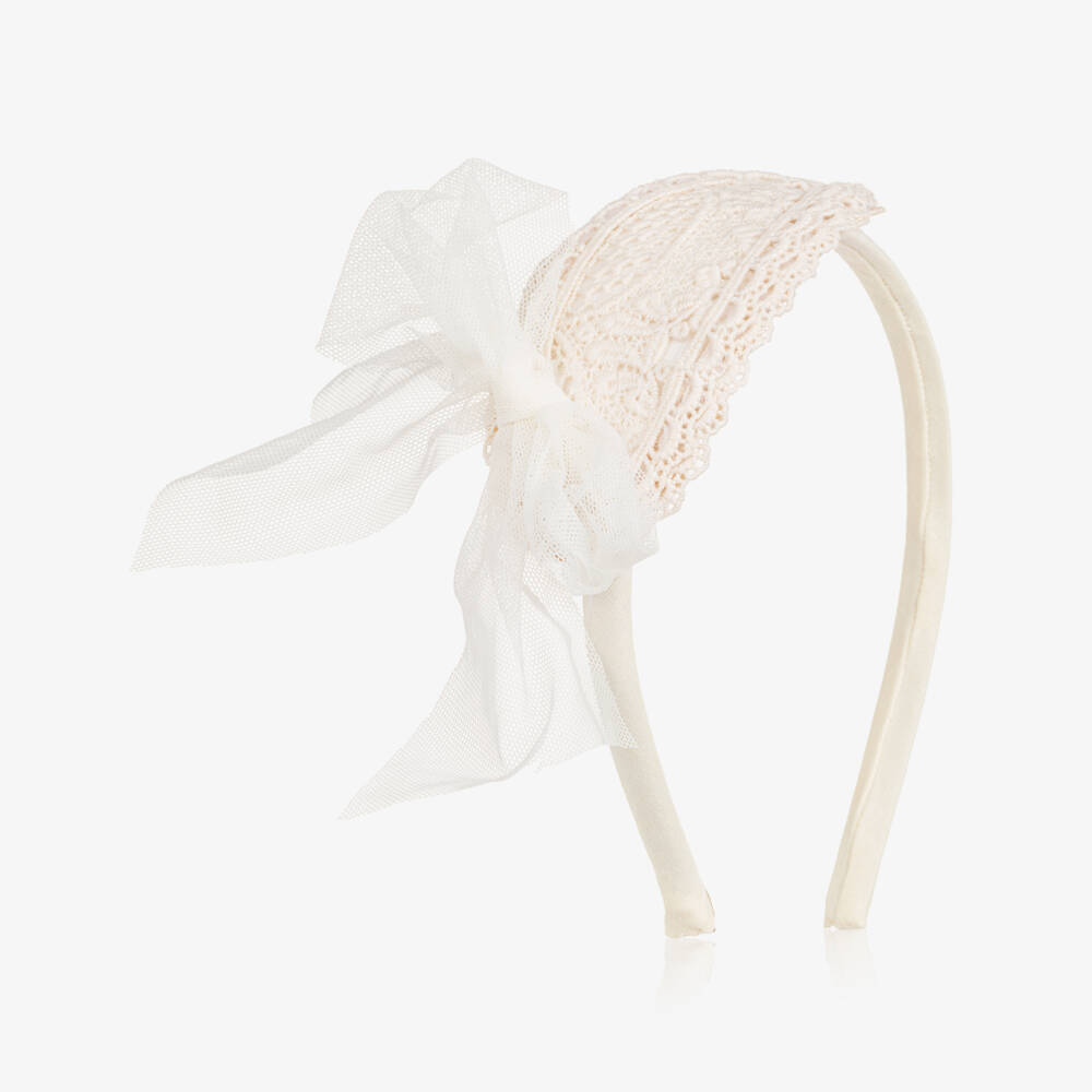 Abuela Tata- Girls Ivory Lace Hairband with Tulle Bow | Childrensalon