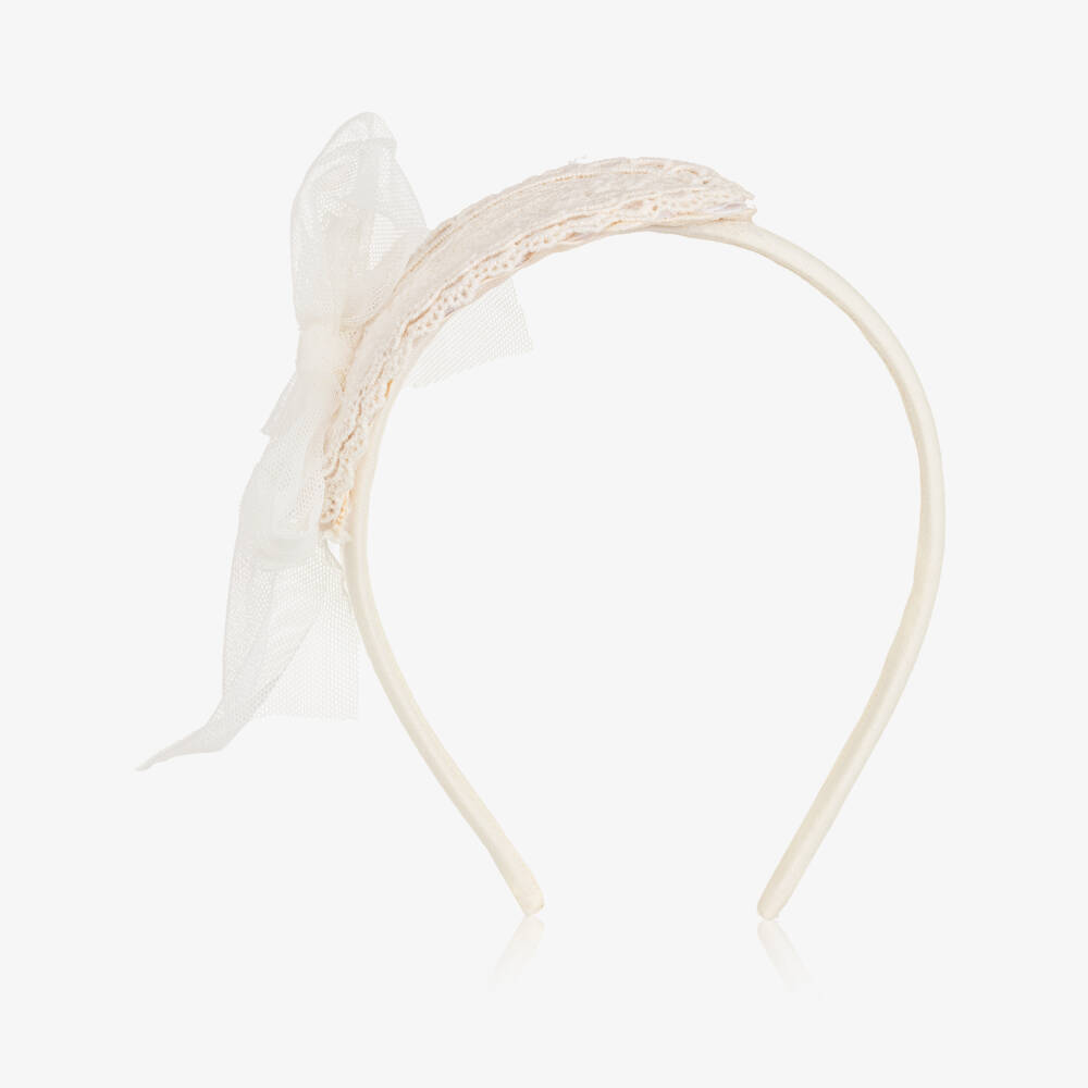 Abuela Tata- Girls Ivory Lace Hairband with Tulle Bow | Childrensalon