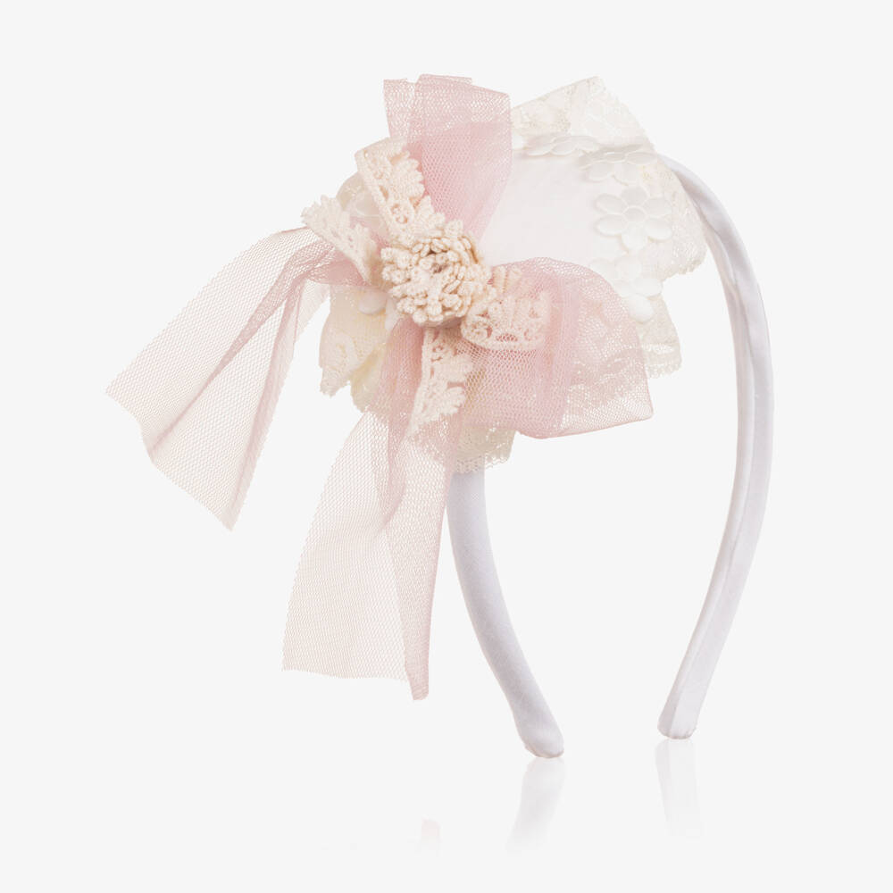 Abuela Tata-طوق شعر مزين بوردة ودانتيل لون عاجي للبنات | Childrensalon