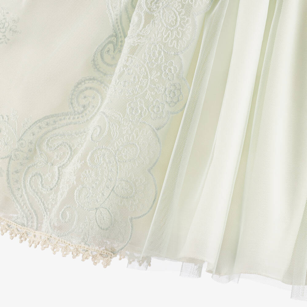 Abuela Tata-Girls Ivory & Mint Green Embroidered Tulle Dress Set | Childrensalon
