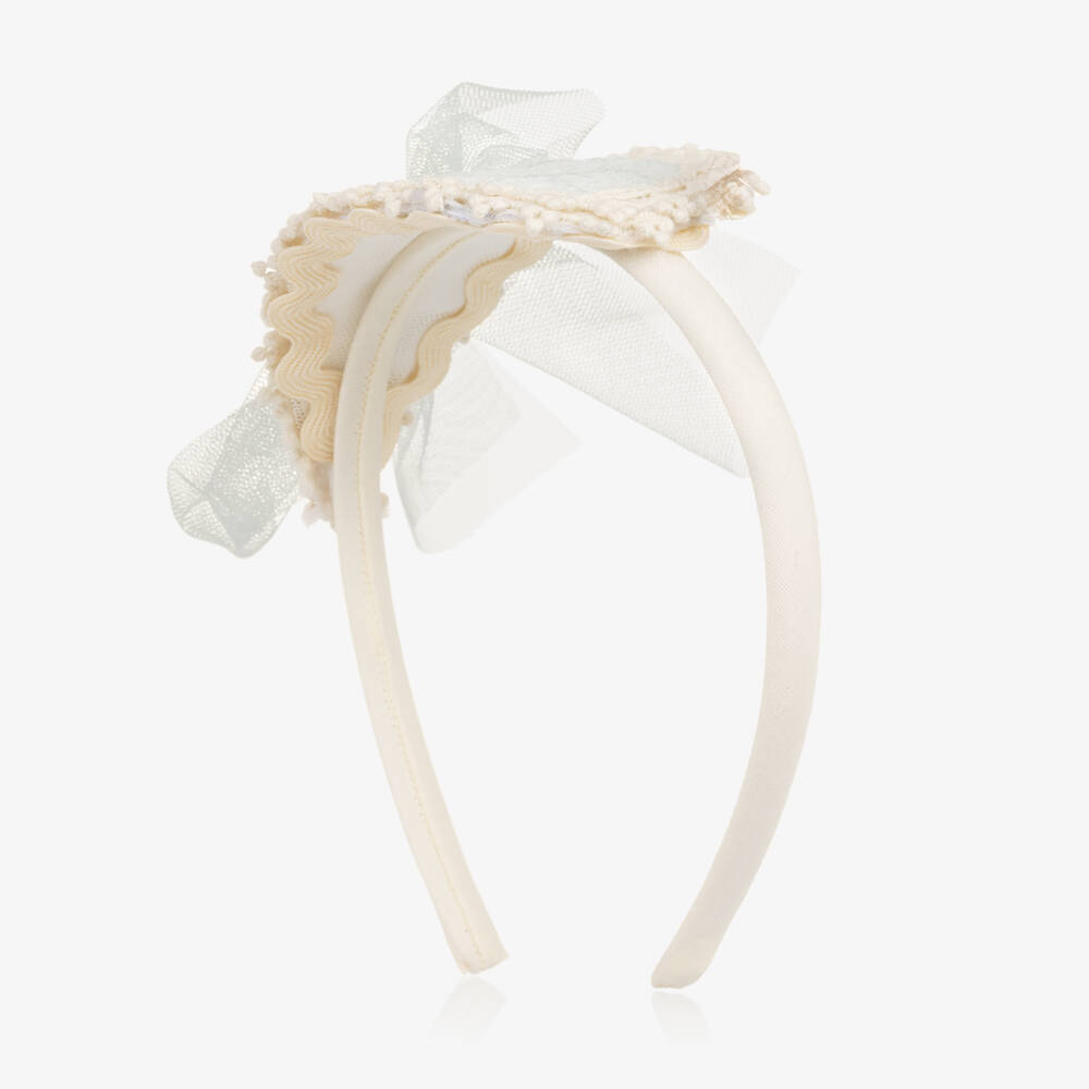 Abuela Tata-طوق شعر مزين بوردة دانتيل لون عاجي وأخضر نعناعي للبنات | Childrensalon