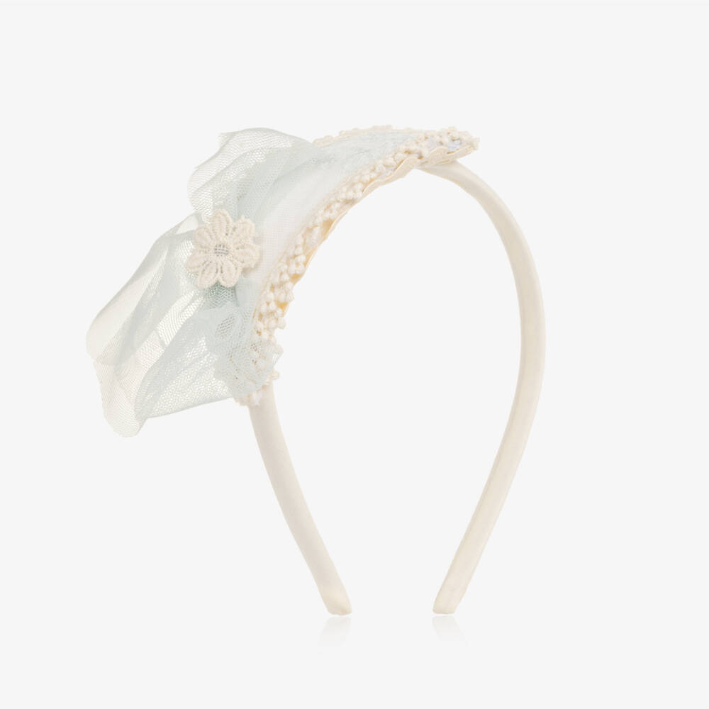 Abuela Tata-Girls Ivory & Mint Green Lace Rosette Hairband | Childrensalon