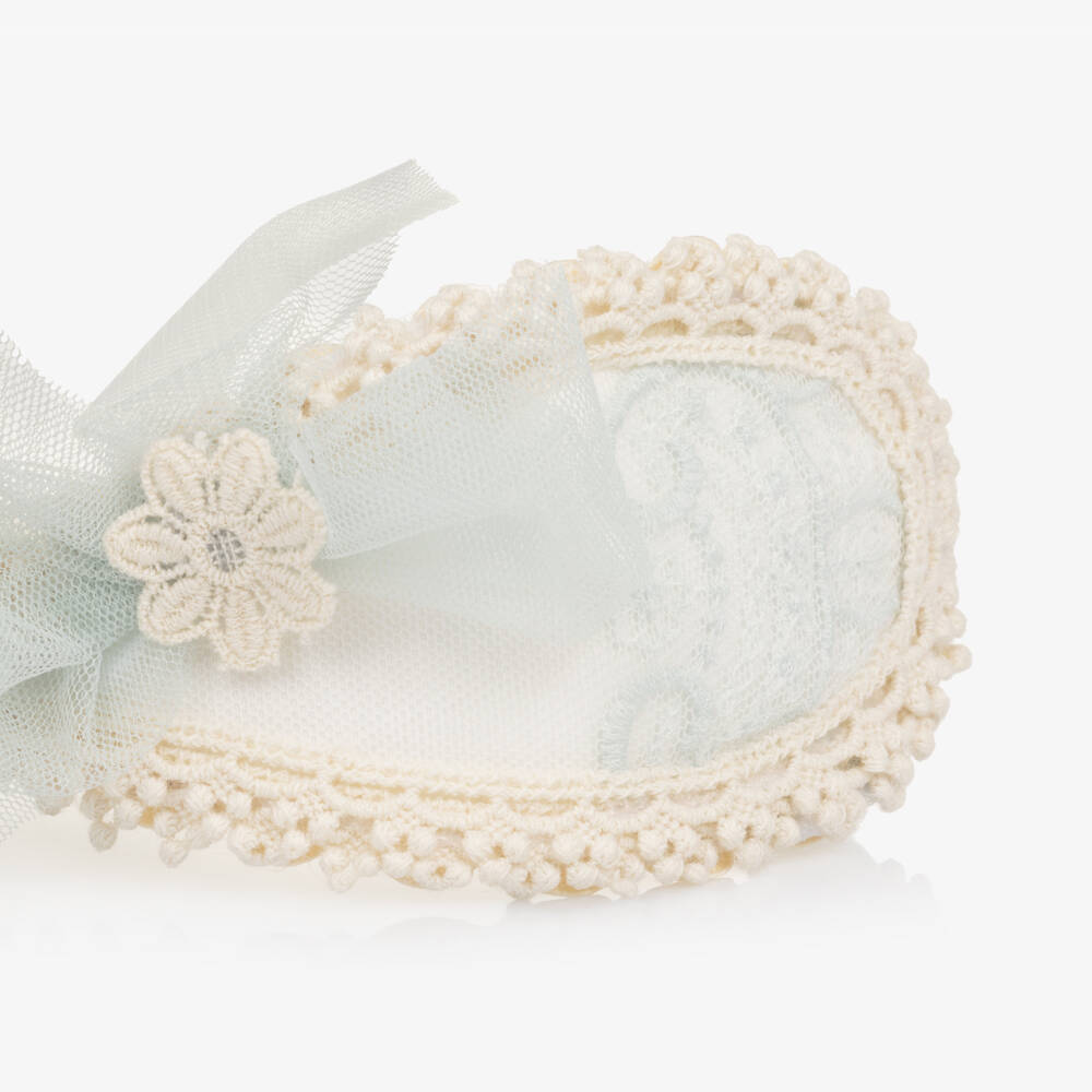 Abuela Tata-طوق شعر مزين بوردة دانتيل لون عاجي وأخضر نعناعي للبنات | Childrensalon