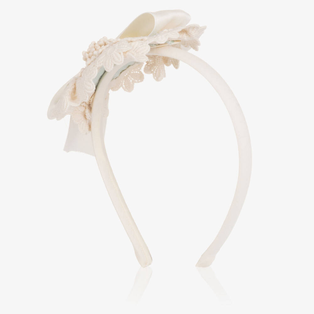 Abuela Tata-Girls Ivory & Mint Green Rosette Hairband | Childrensalon