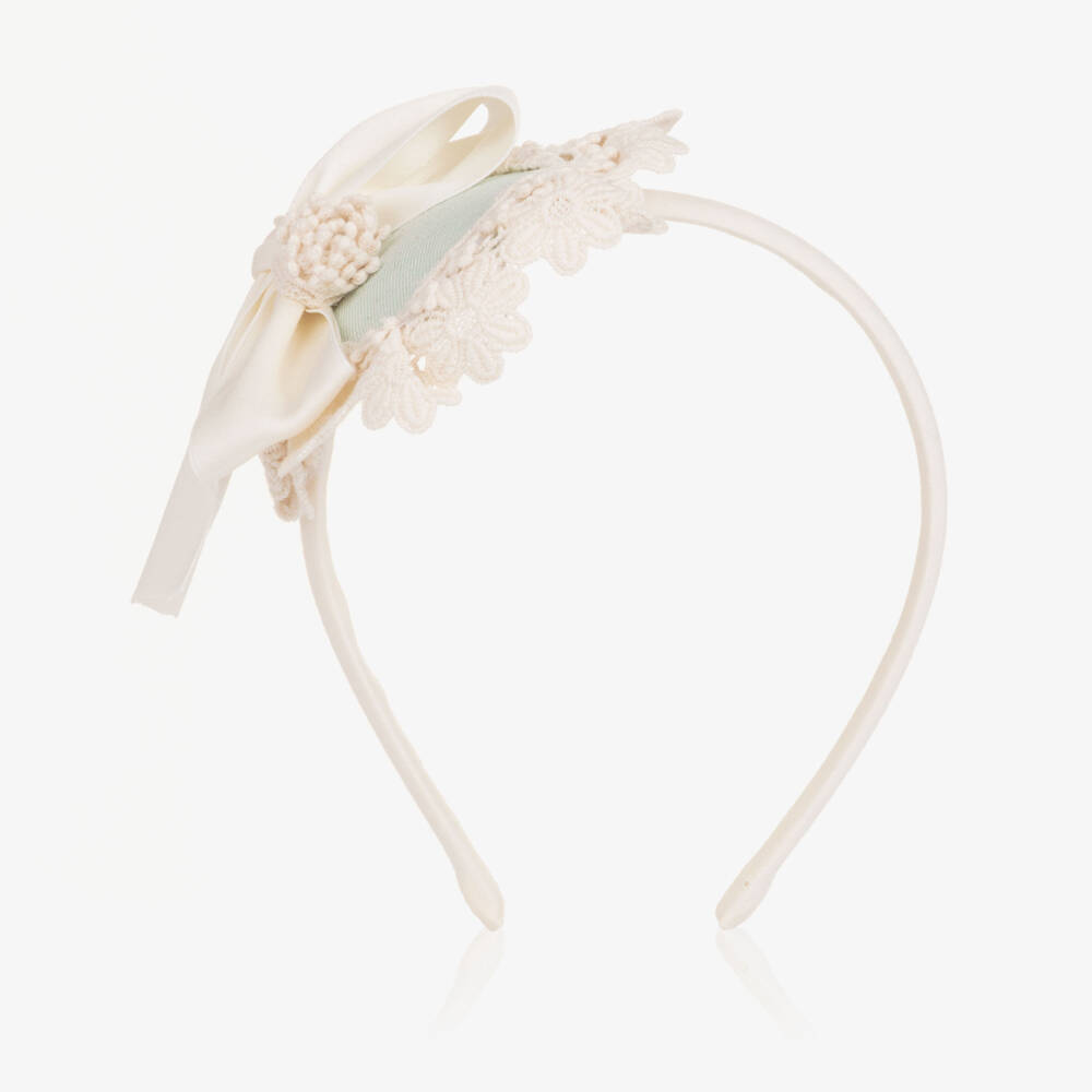 Abuela Tata-Girls Ivory & Mint Green Rosette Hairband | Childrensalon