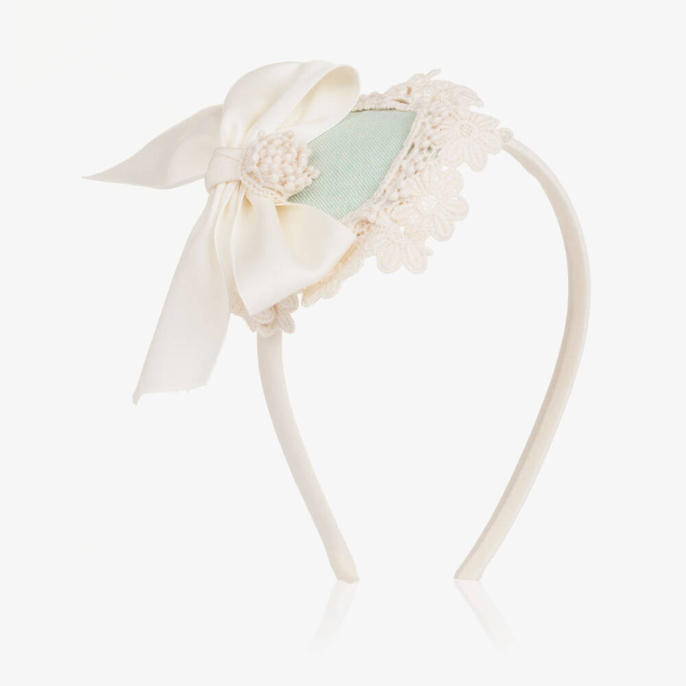 Abuela Tata-Girls Ivory & Mint Green Rosette Hairband | Childrensalon