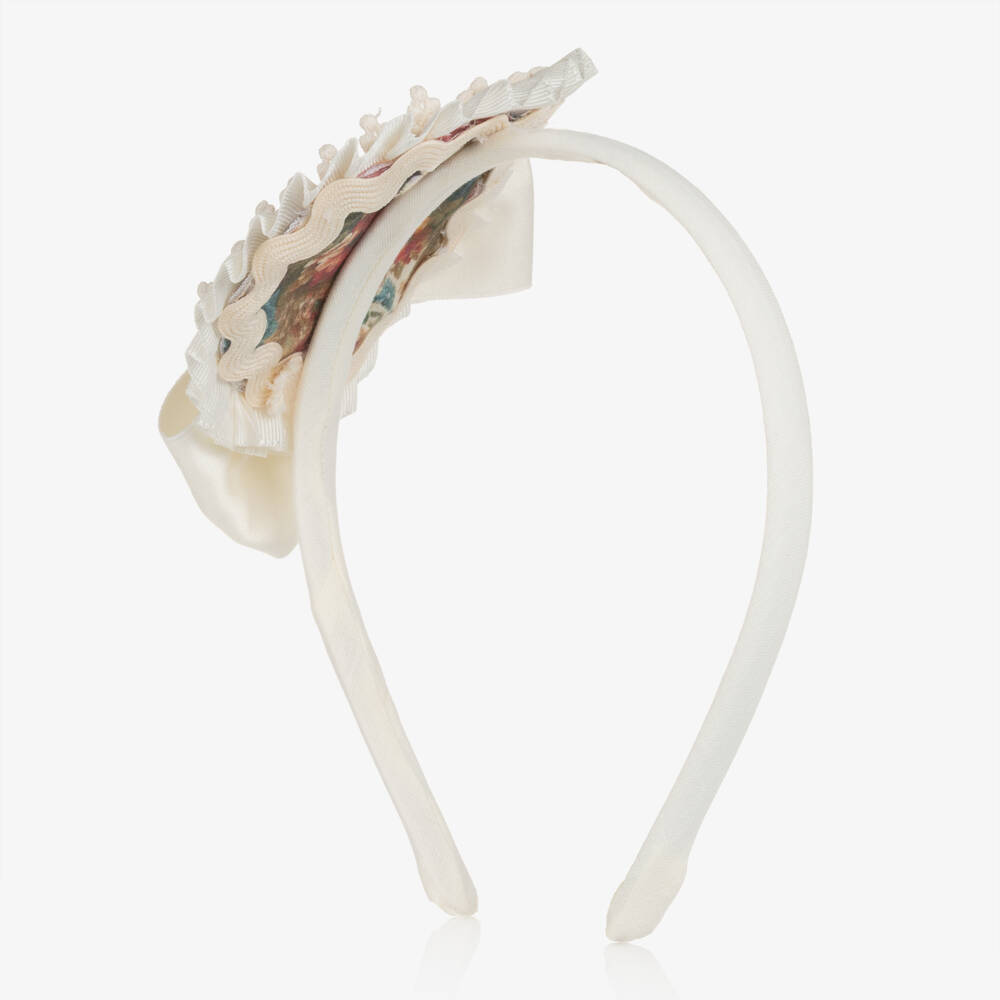 Abuela Tata-Girls Ivory & Multicoloured Vintage Floral Print Hairband | Childrensalon
