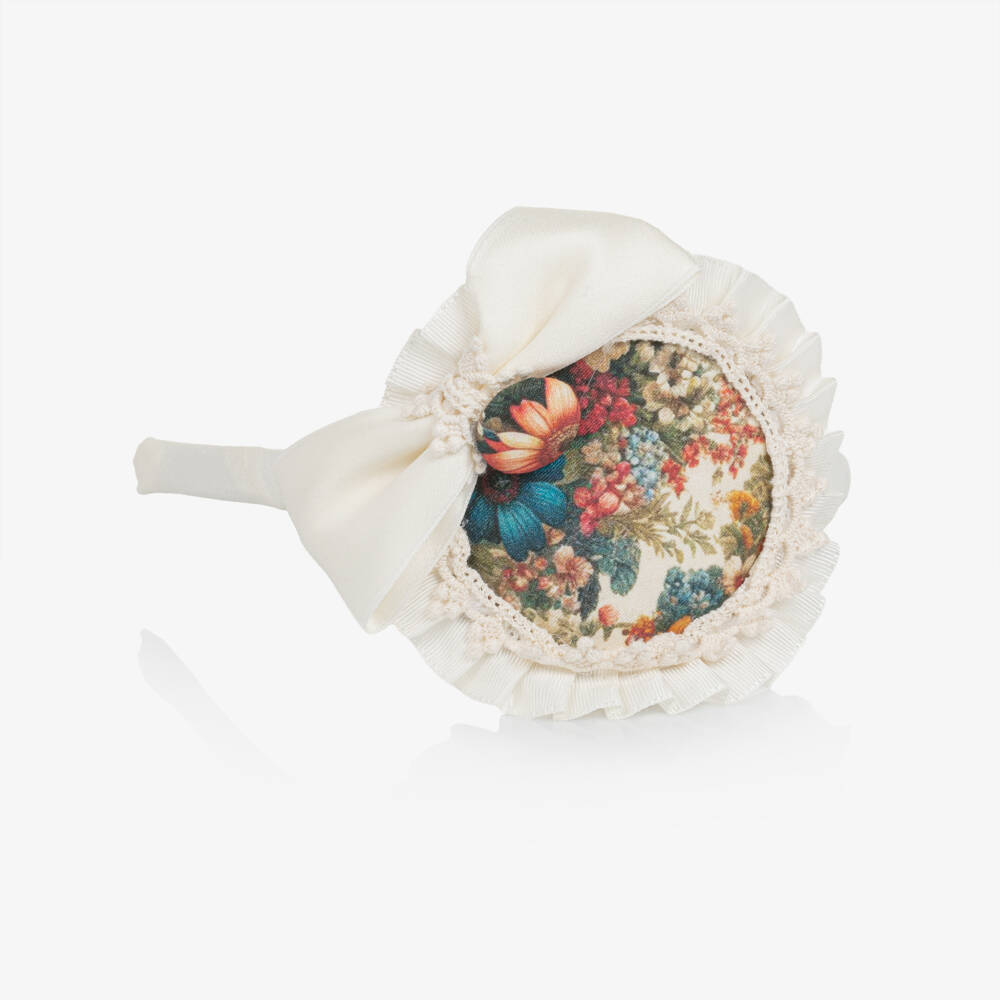 Abuela Tata-Girls Ivory & Multicoloured Vintage Floral Print Hairband | Childrensalon