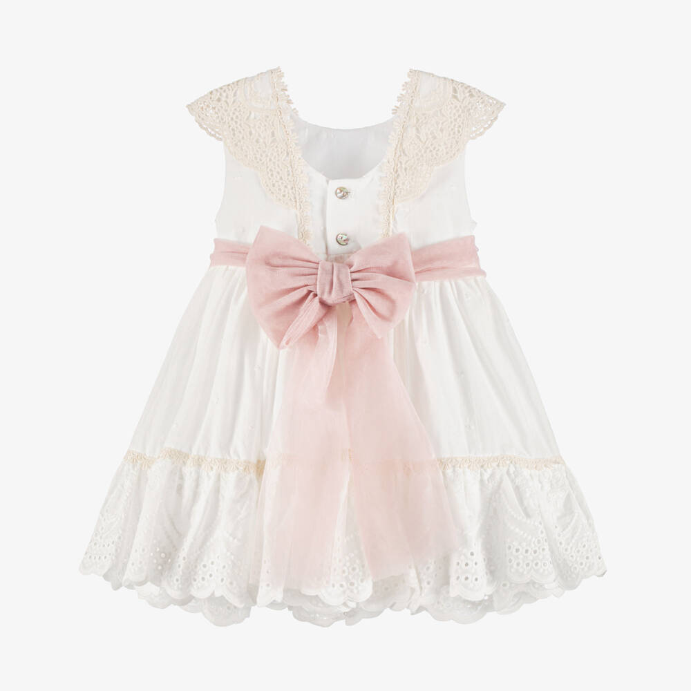 Abuela Tata-Girls Ivory & Pale Pink Tulle Dress | Childrensalon