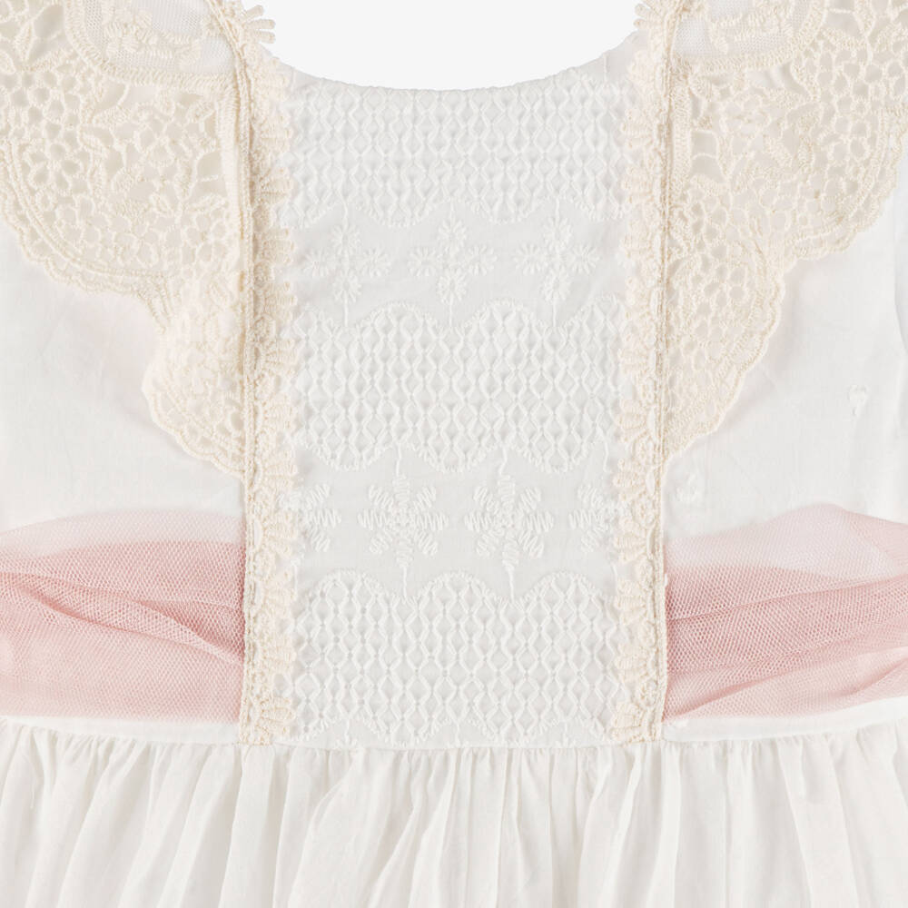 Abuela Tata-Girls Ivory & Pale Pink Tulle Dress | Childrensalon