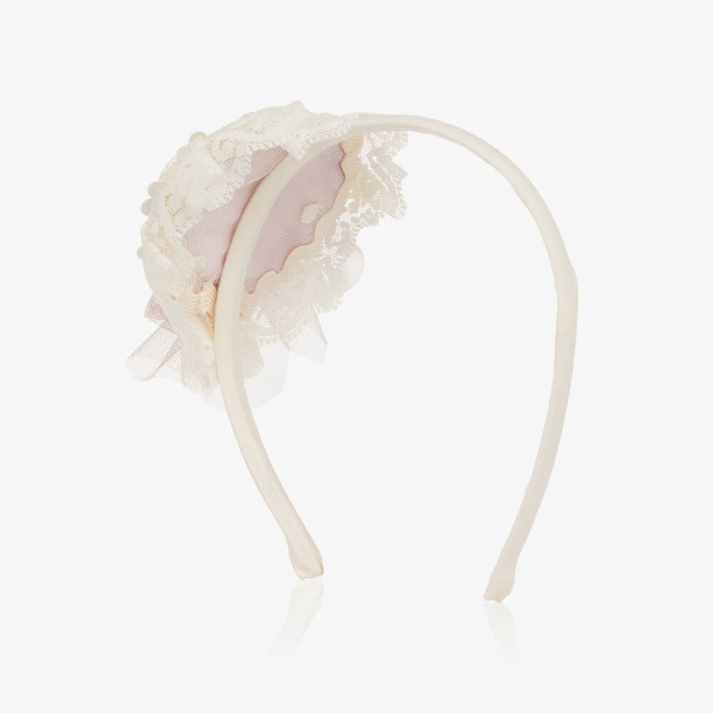 Abuela Tata-Girls Ivory & Pink Daisy Rosette Hairband | Childrensalon
