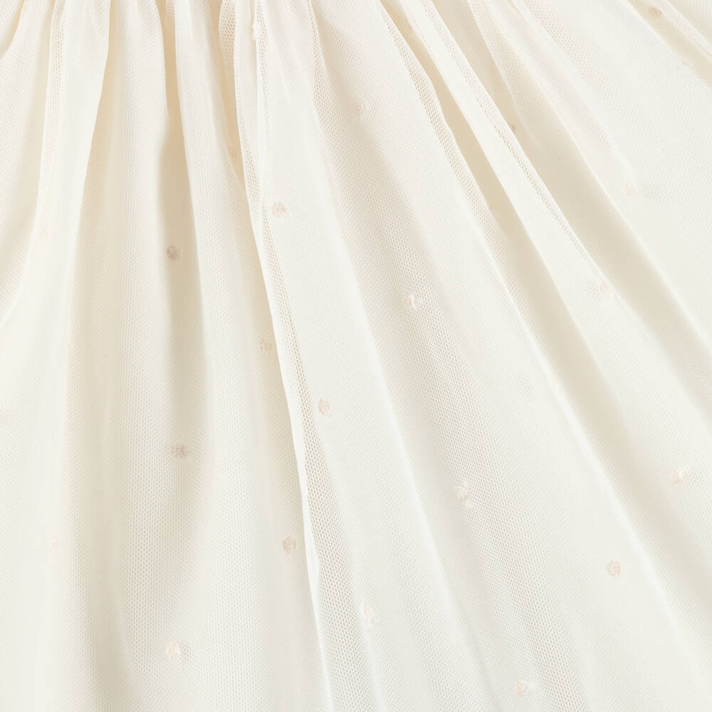 Abuela Tata-طقم فستان تول مزين بالدانتيل لون عاجي وزهري للبنات | Childrensalon