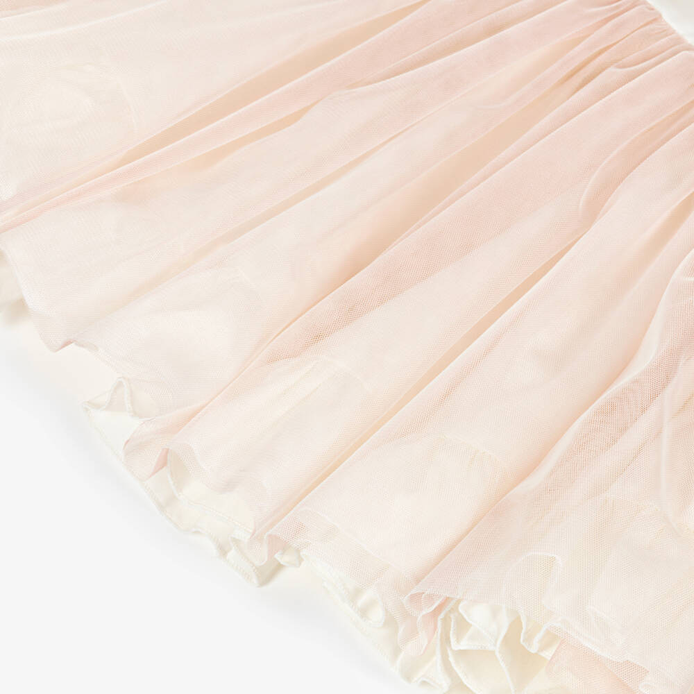 Abuela Tata-Girls Ivory & Pink Tulle Dress with Embroidered Detail | Childrensalon