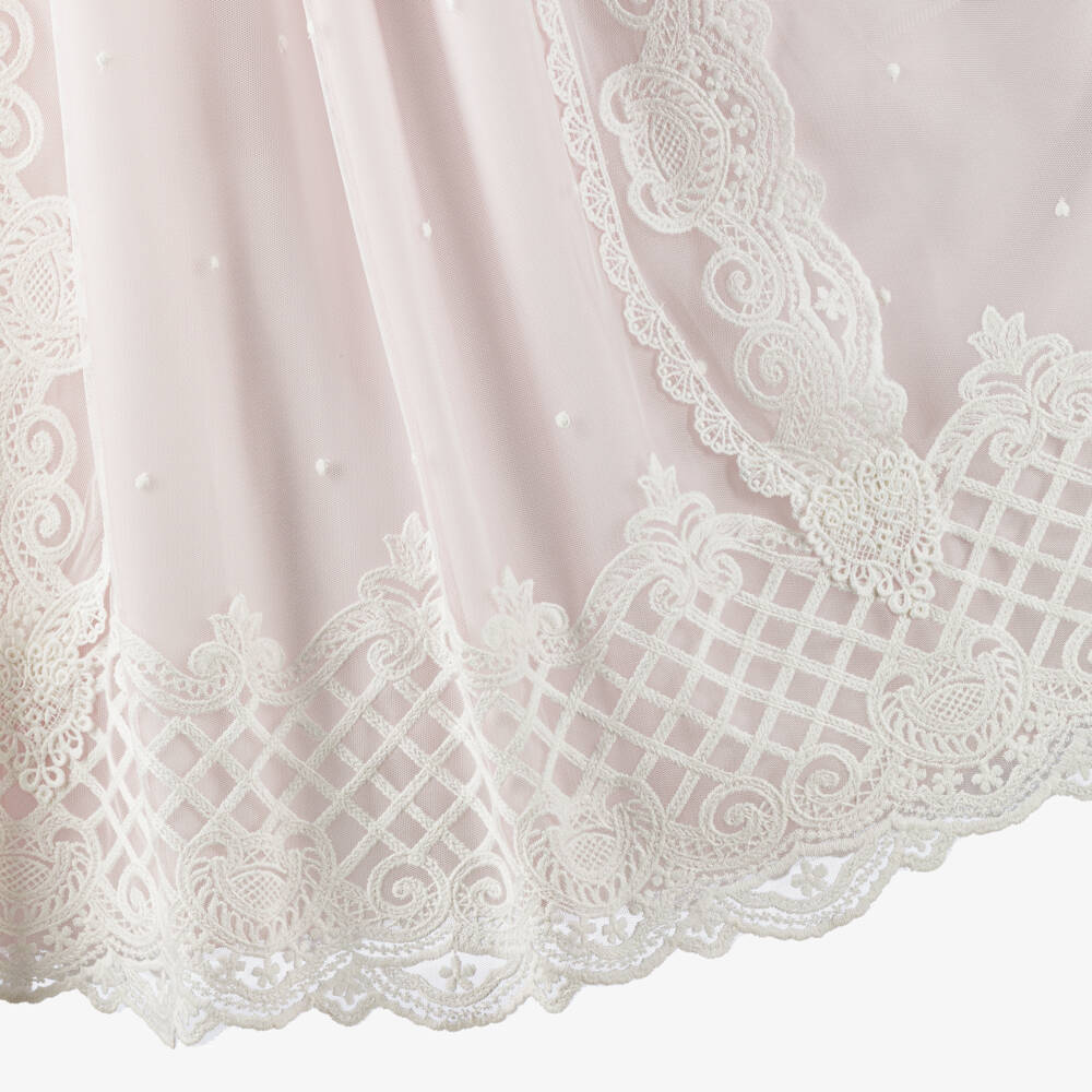 Abuela Tata-Girls Ivory & Pink Tulle Gown with Lace | Childrensalon