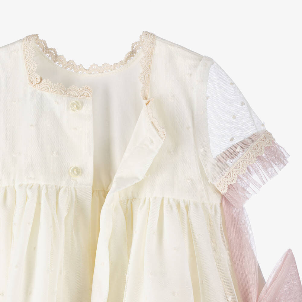 Abuela Tata-طقم فستان وقبعة تول لون عاجي للبنات | Childrensalon