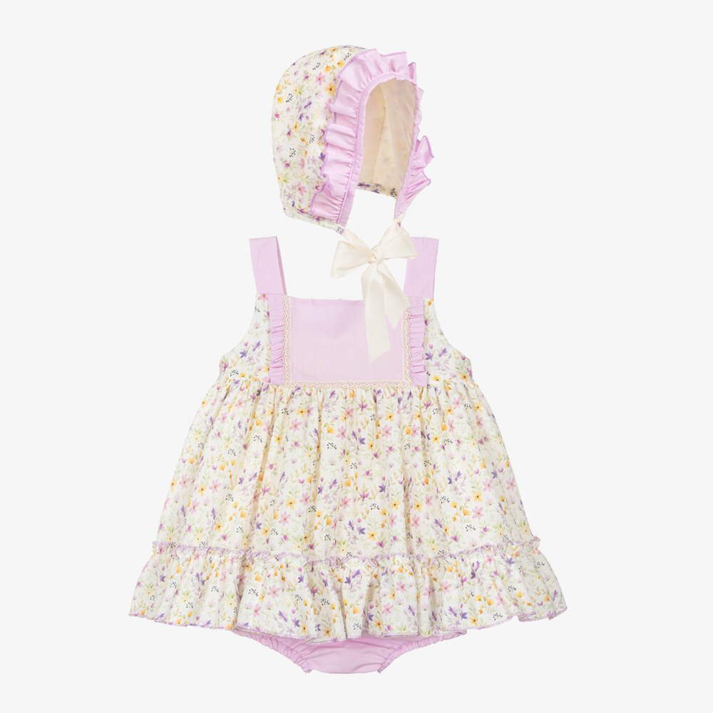 Abuela Tata-Girls Lilac Purple & Yellow Floral Print Dress Set | Childrensalon